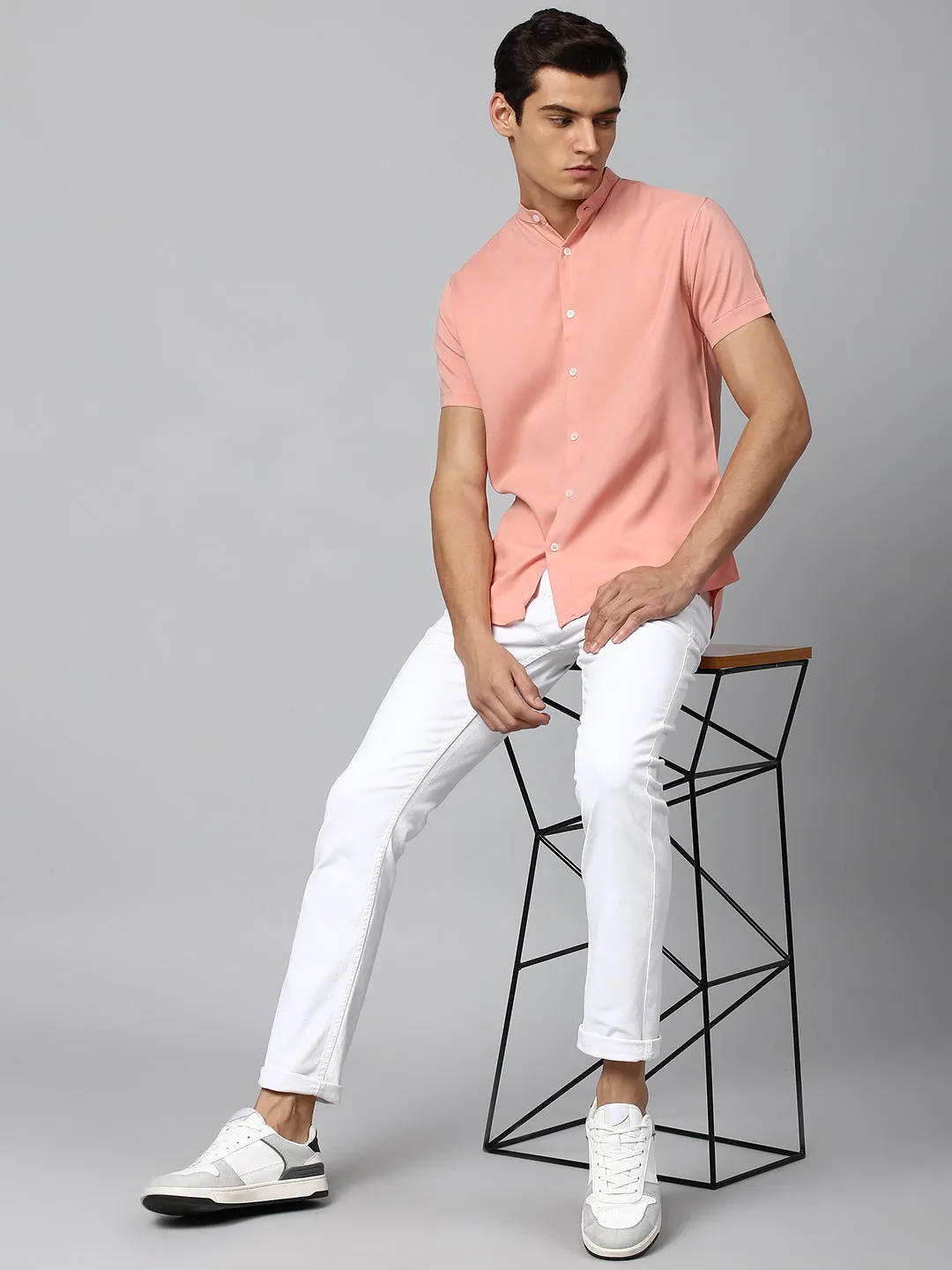 Men's Peach Slim Fit  Casual Shirt