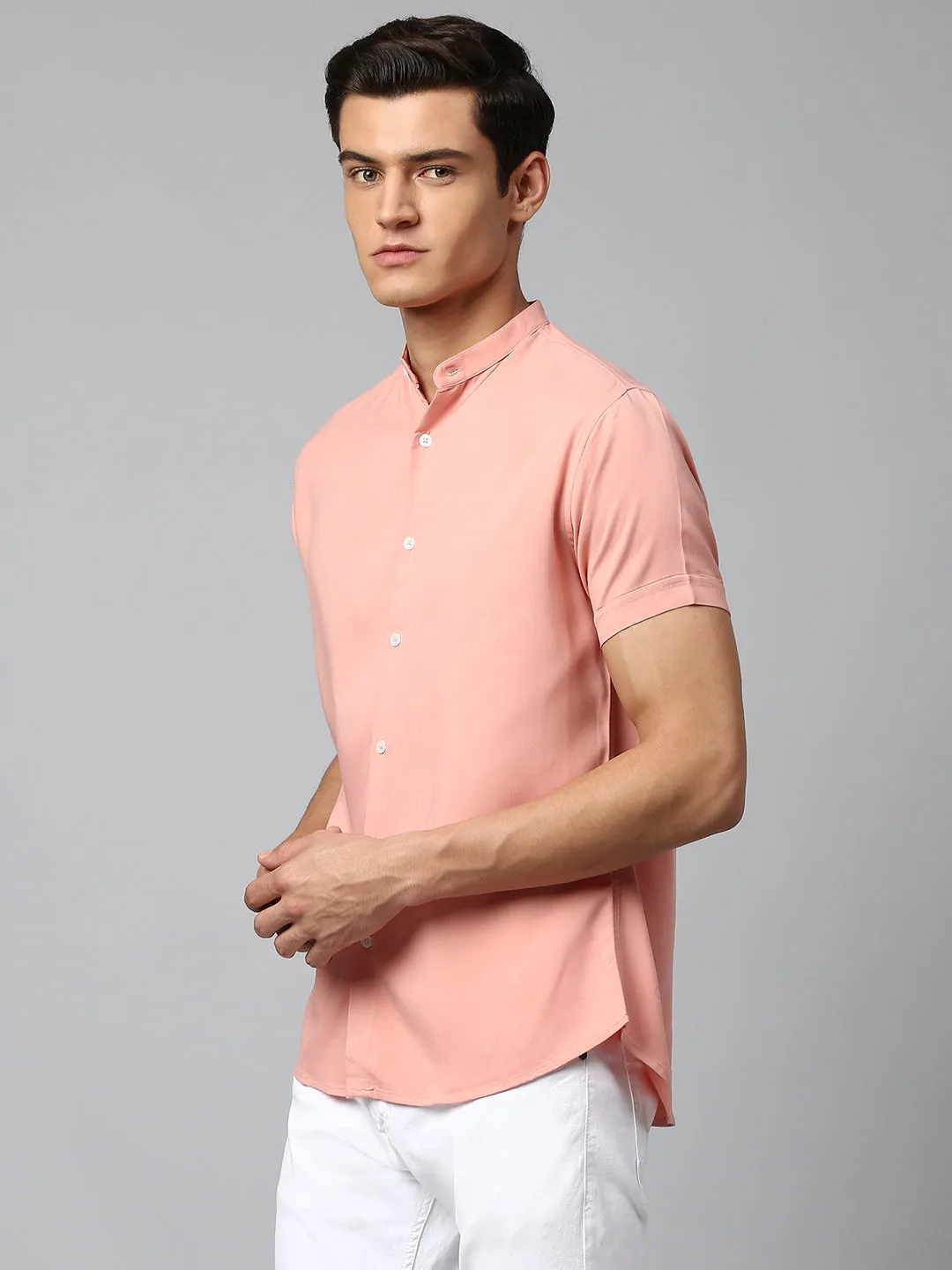 Men's Peach Slim Fit  Casual Shirt