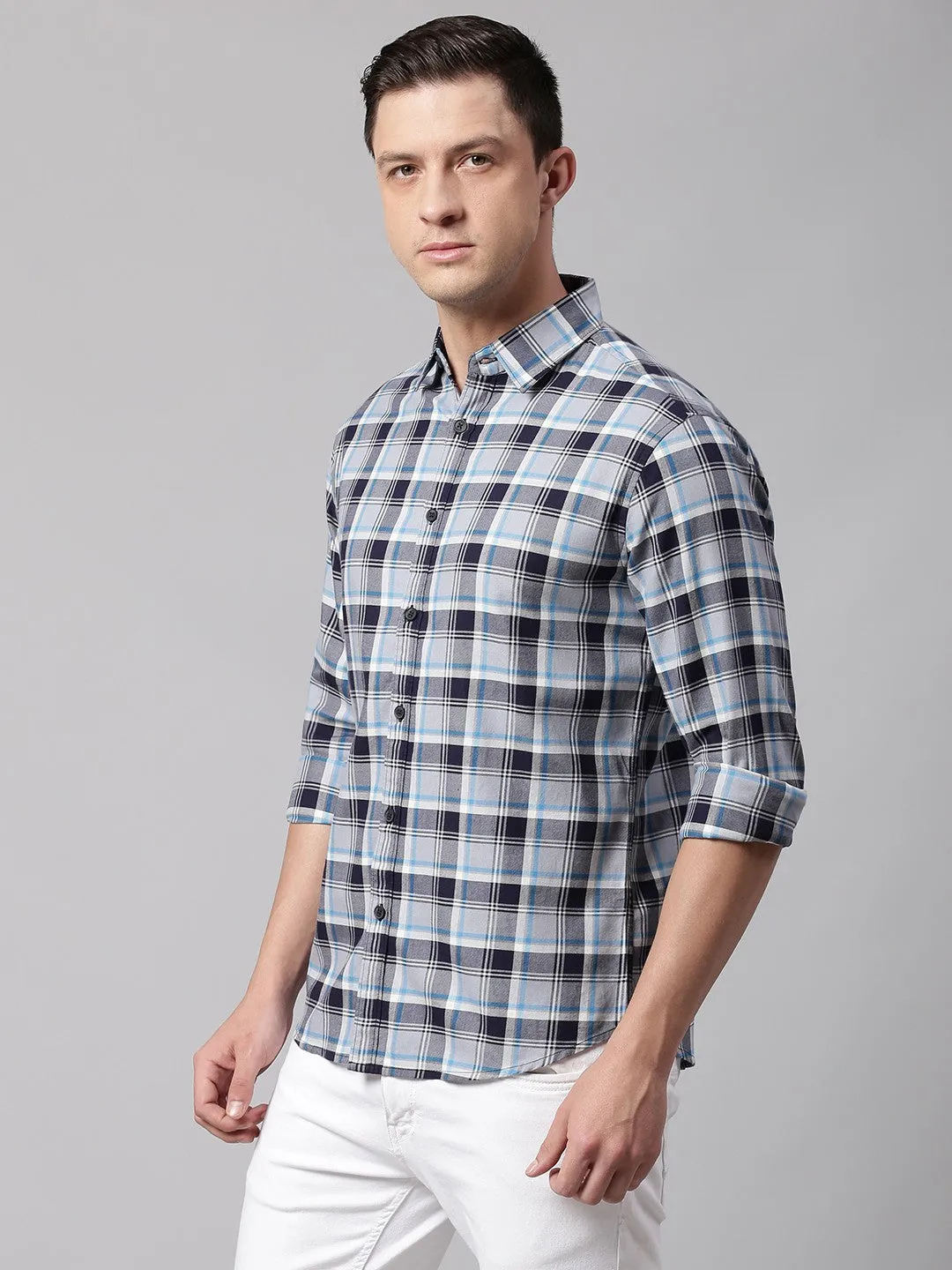 Men's Regular Collar Slim Fit Solid Blue Casual Shirt