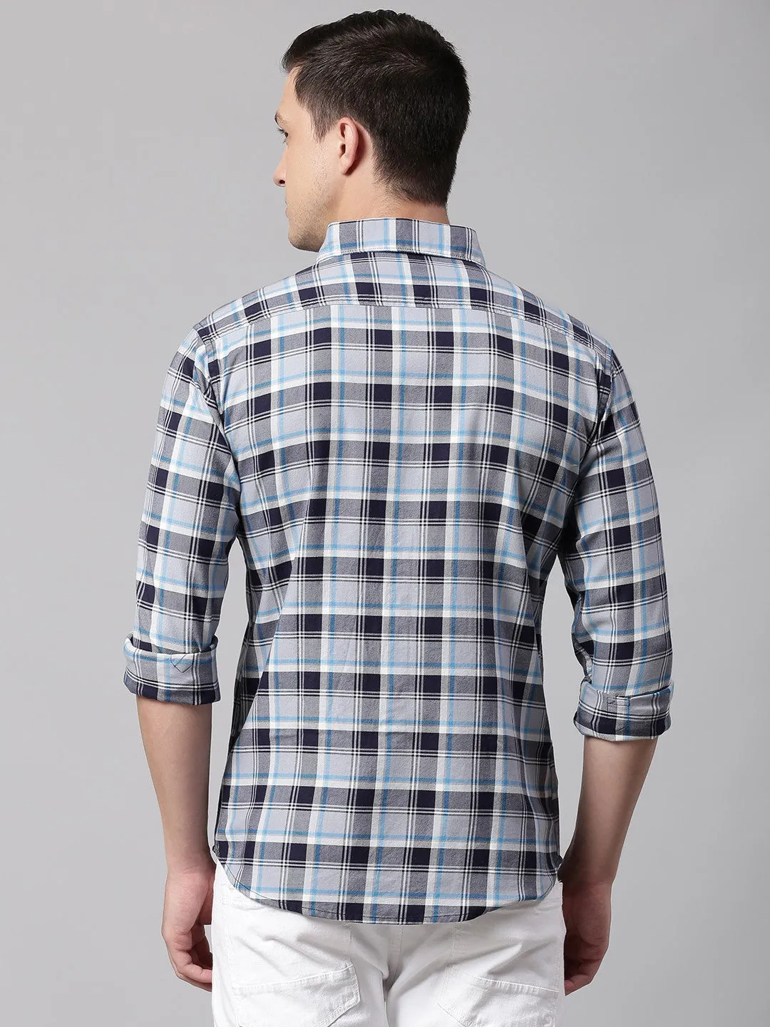 Men's Regular Collar Slim Fit Solid Blue Casual Shirt