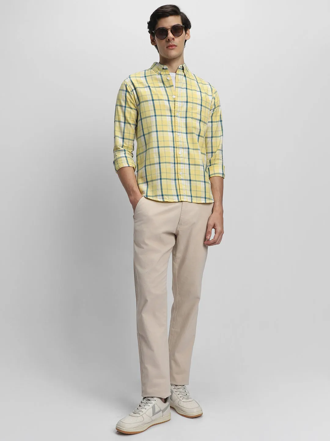 Men's Slim Fit Checked Pure Cotton Casual Shirt