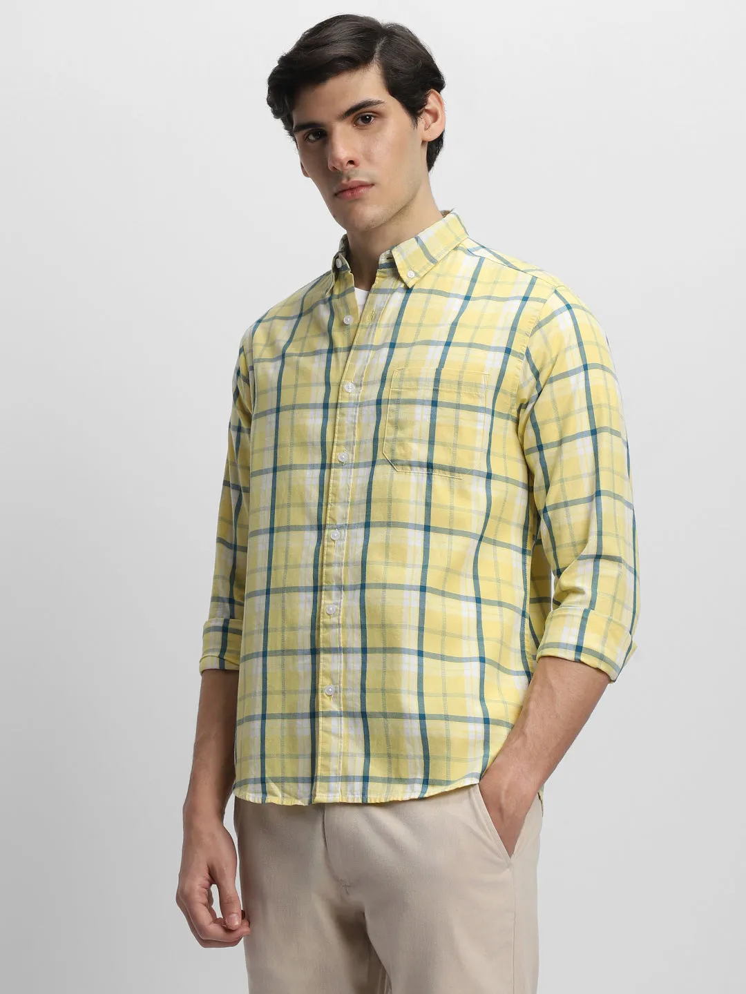 Men's Slim Fit Checked Pure Cotton Casual Shirt