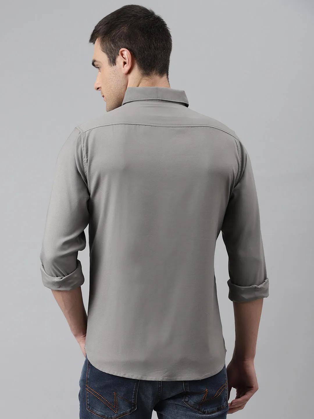 Men's Solid Grey Slim Fit Cotton Casual Shirt