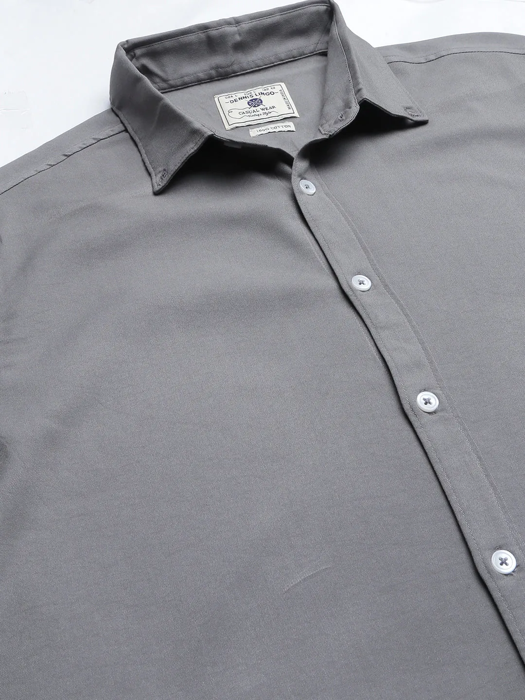 Men's Solid Grey Slim Fit Cotton Casual Shirt