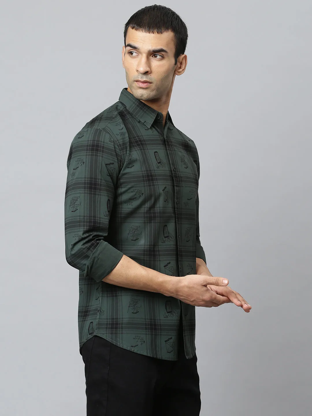 Men's  Spread Collar Full Sleeves Big Checks Shirt (Green)