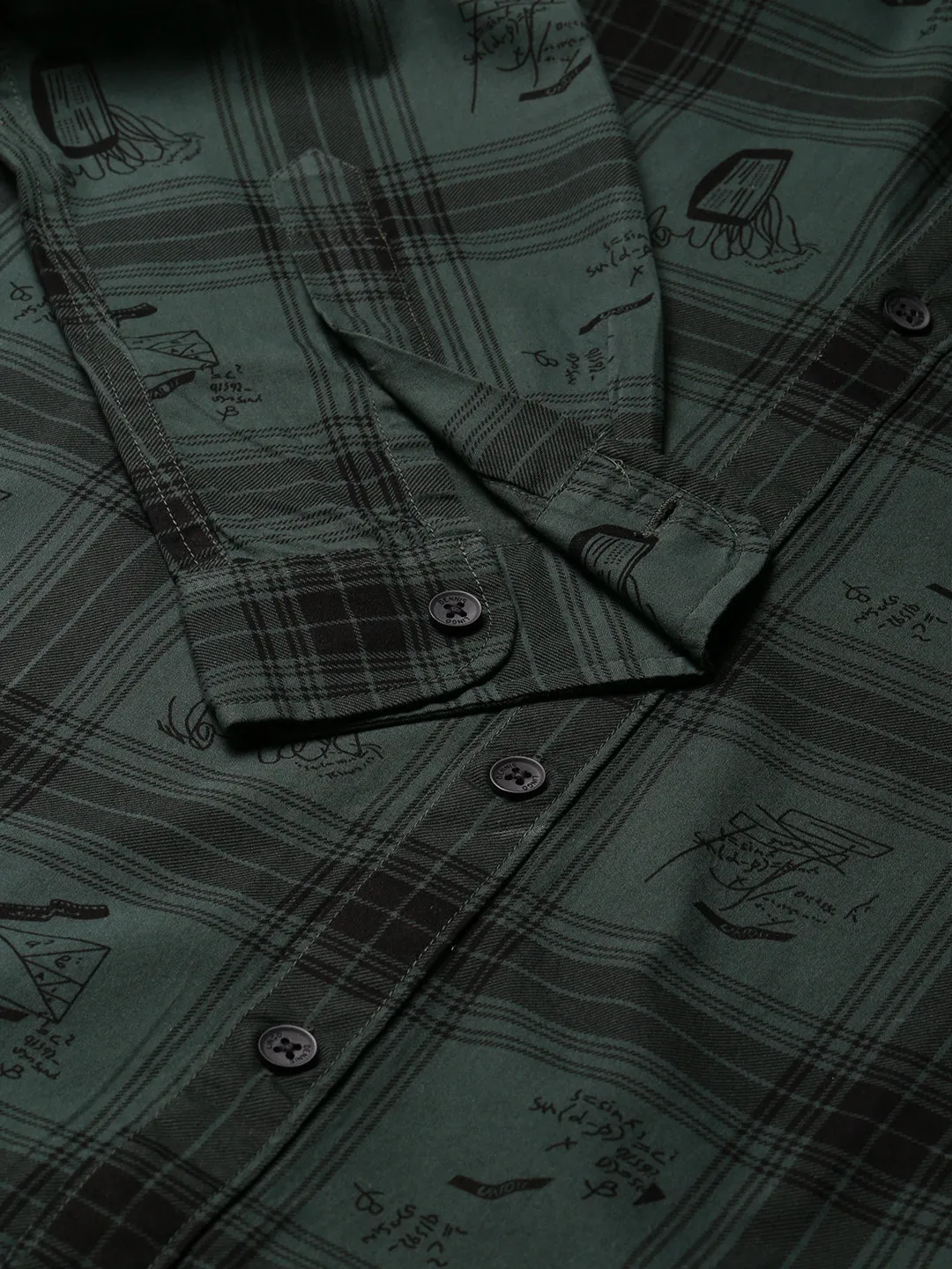 Men's  Spread Collar Full Sleeves Big Checks Shirt (Green)