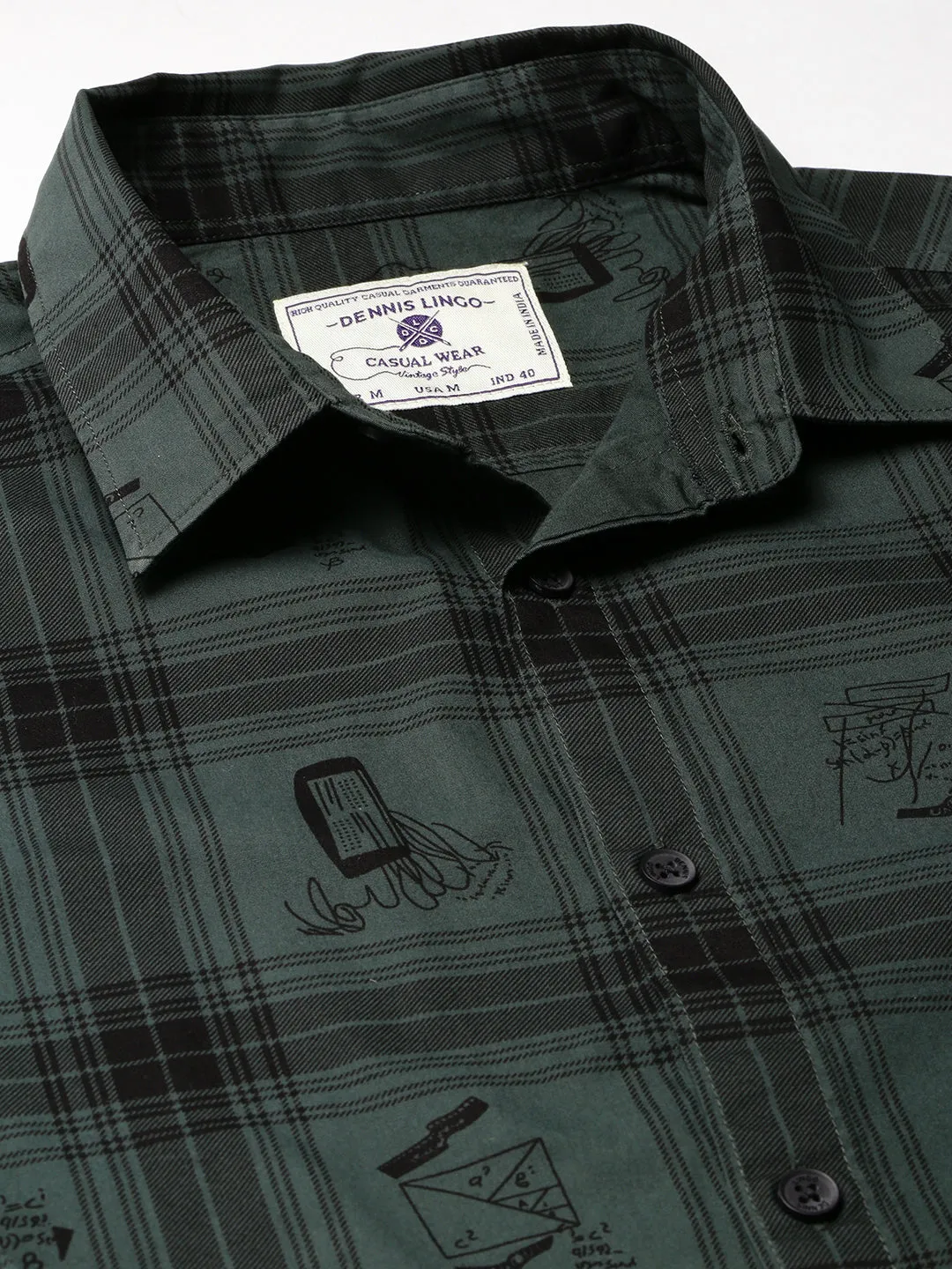 Men's  Spread Collar Full Sleeves Big Checks Shirt (Green)