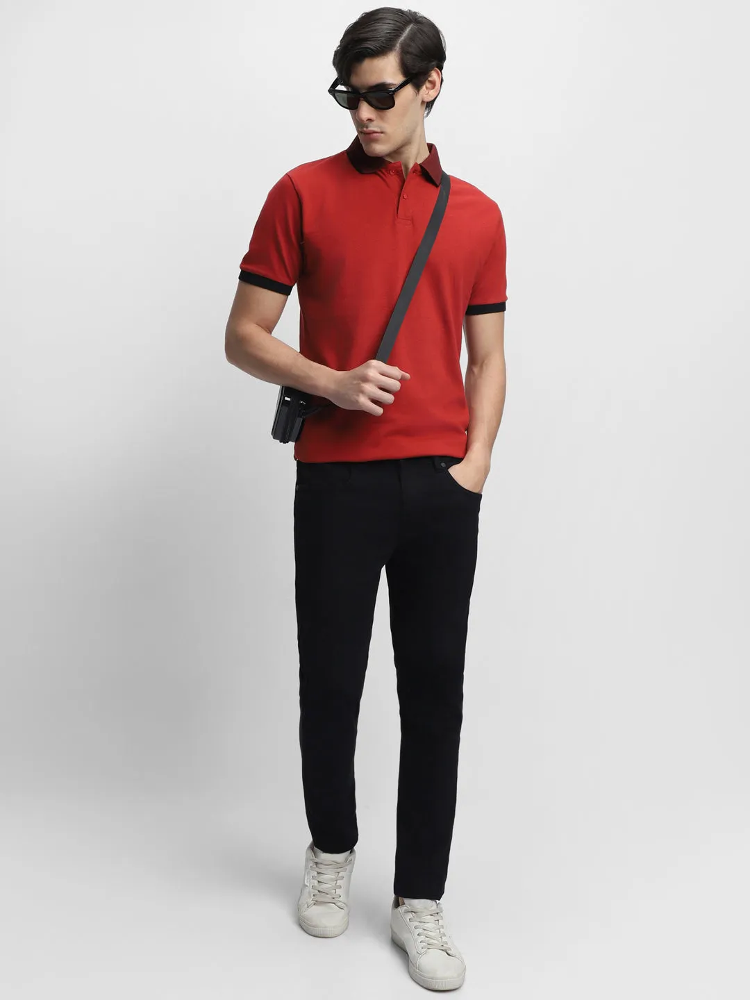 Men's Spread Collar Regular Fit Solid Rust T-shirt