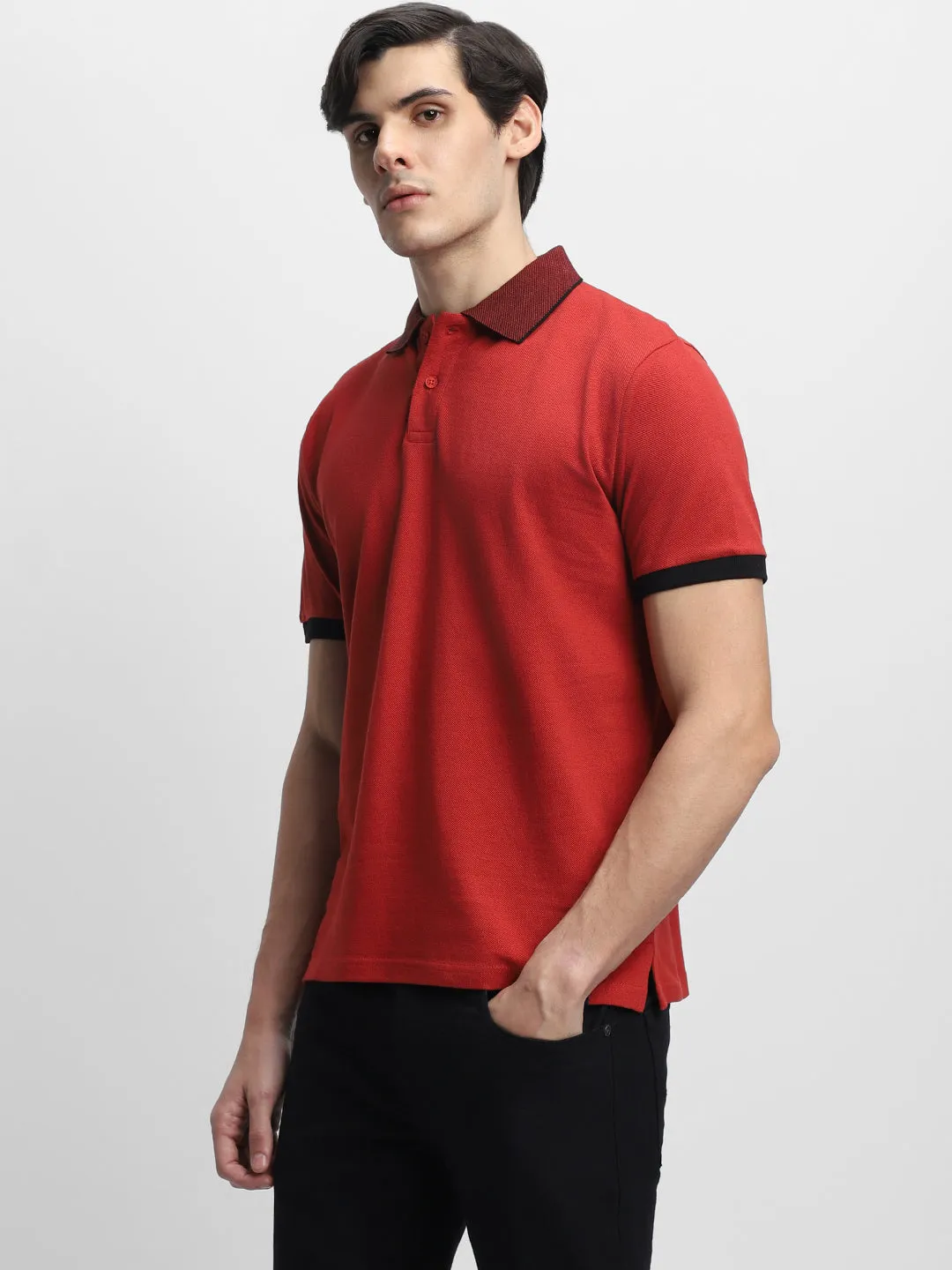 Men's Spread Collar Regular Fit Solid Rust T-shirt