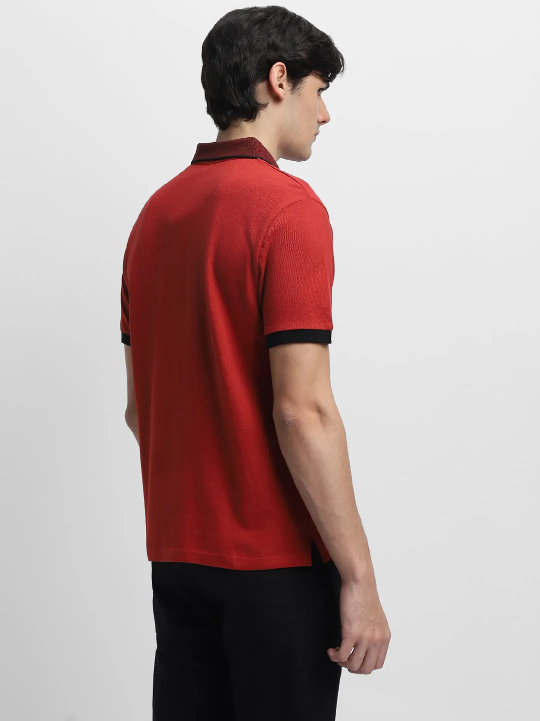 Men's Spread Collar Regular Fit Solid Rust T-shirt