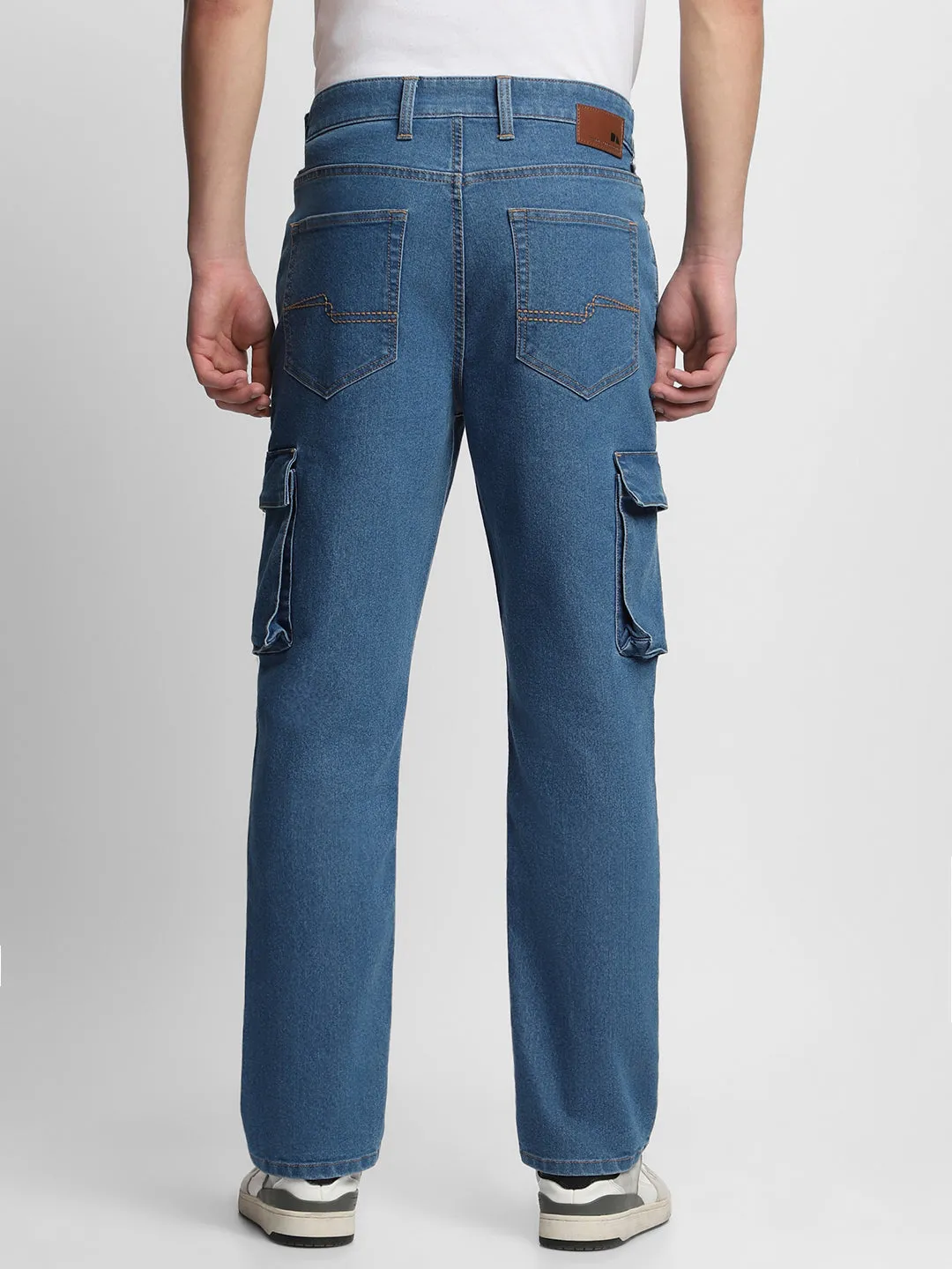 Men's Straight Cargo Fit Washed Indigo Stretchable Jeans