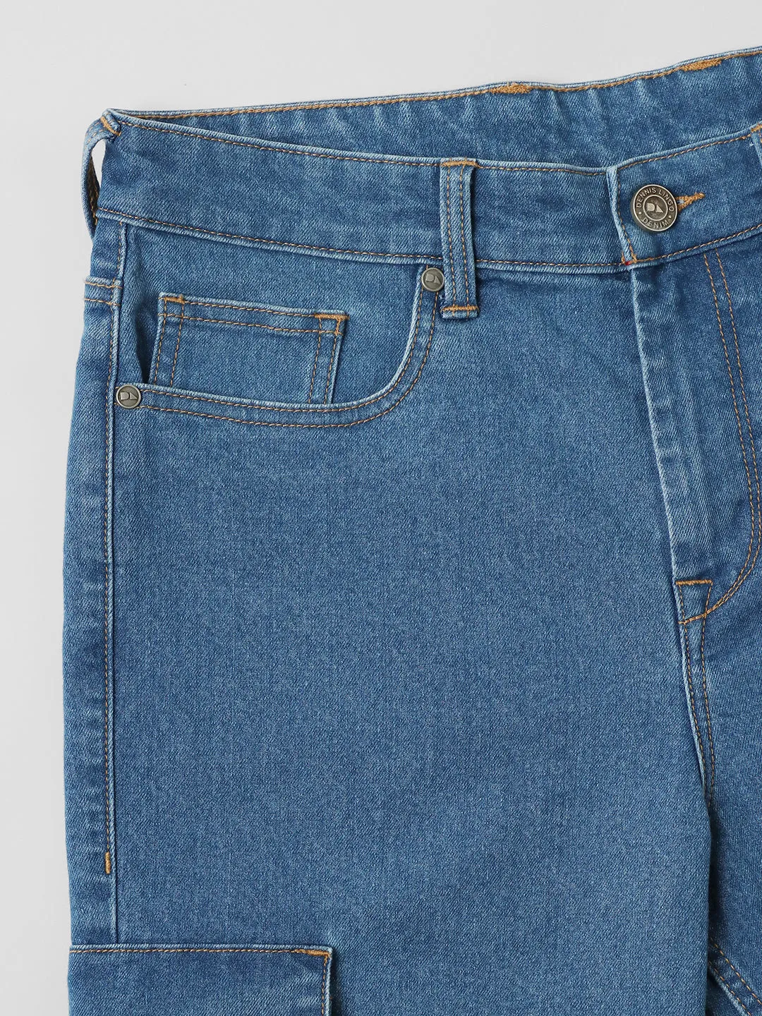 Men's Straight Cargo Fit Washed Indigo Stretchable Jeans