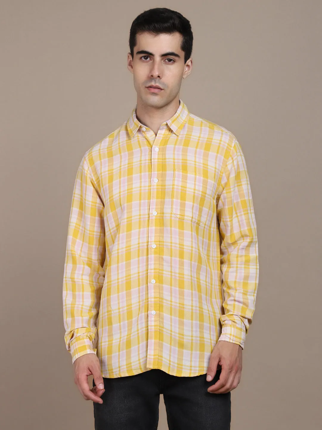 Men's Tartan Checked Cotton Slim Fit Opaque Casual Shirt