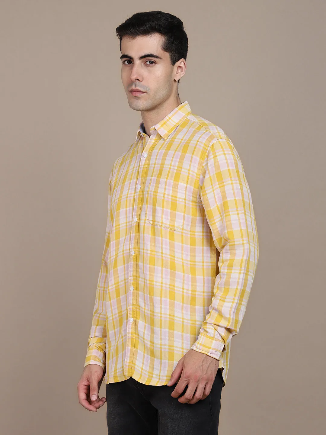 Men's Tartan Checked Cotton Slim Fit Opaque Casual Shirt