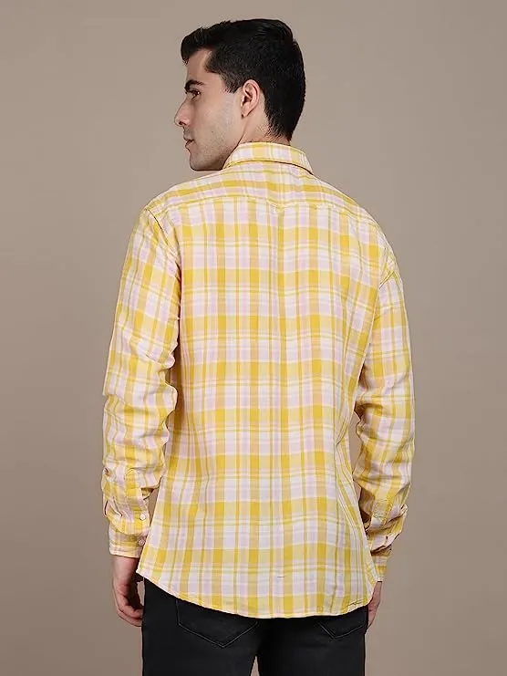 Men's Tartan Checked Cotton Slim Fit Opaque Casual Shirt
