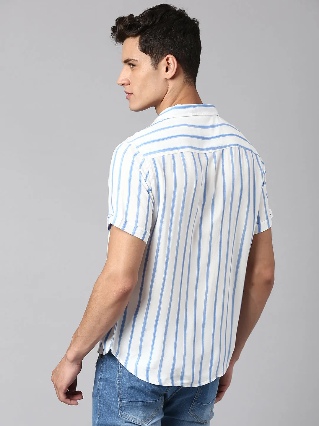 Men's White Slim Fit Half Sleeves Casual Shirt