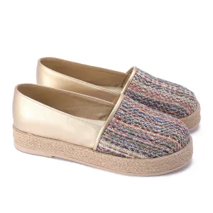 Multicolor Fabric Espadrille - Gold