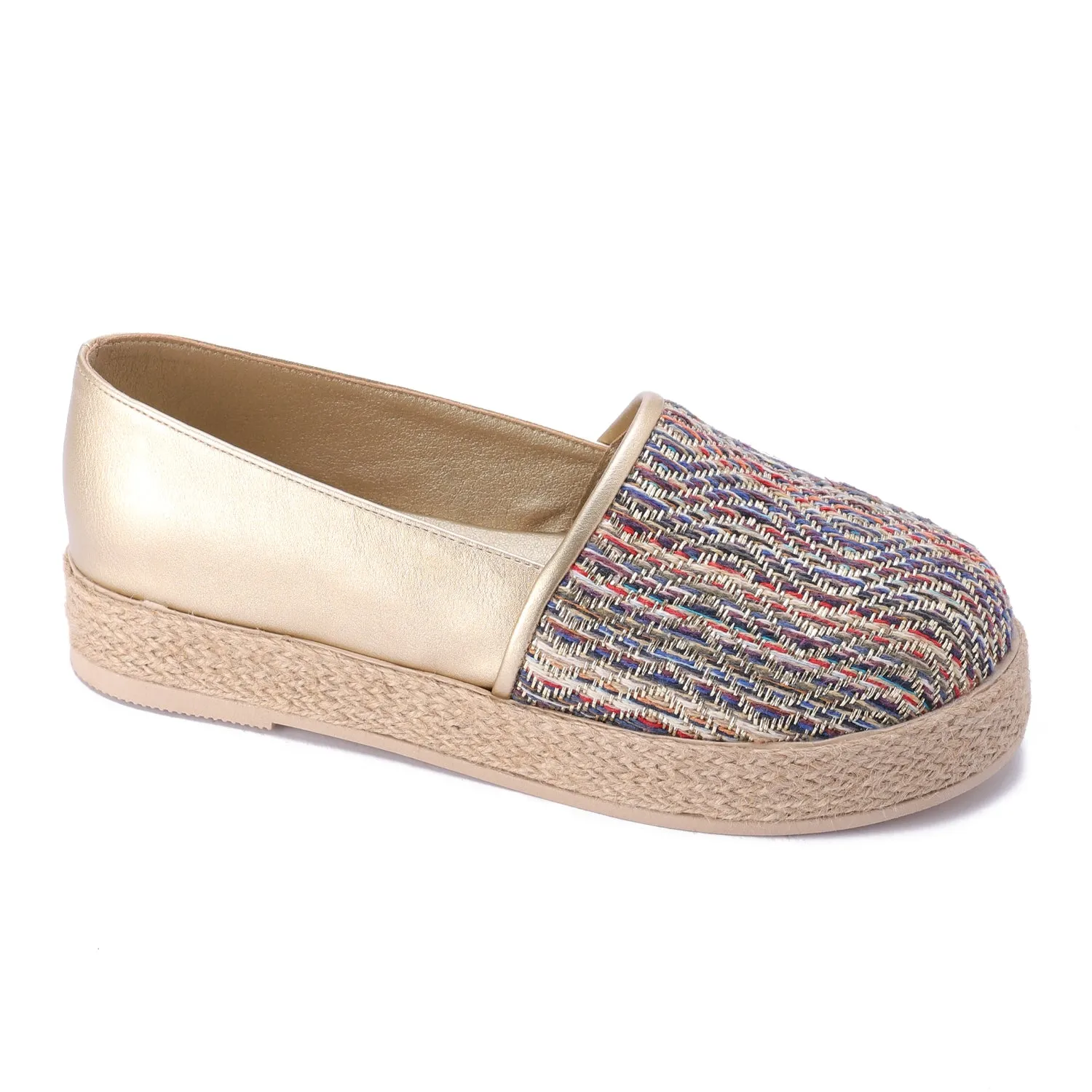 Multicolor Fabric Espadrille - Gold