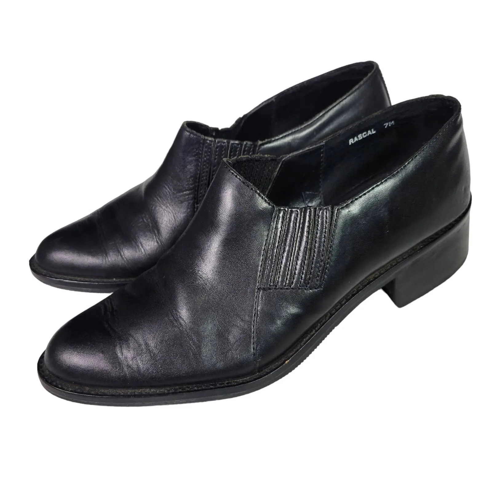 Nicole Oxford Flats Black Leather Cowboy Western Almond Toe Shoe Shooties Size 7