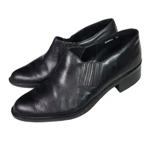 Nicole Oxford Flats Black Leather Cowboy Western Almond Toe Shoe Shooties Size 7