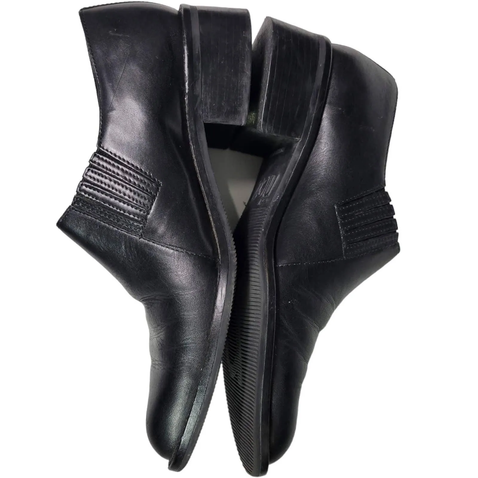 Nicole Oxford Flats Black Leather Cowboy Western Almond Toe Shoe Shooties Size 7