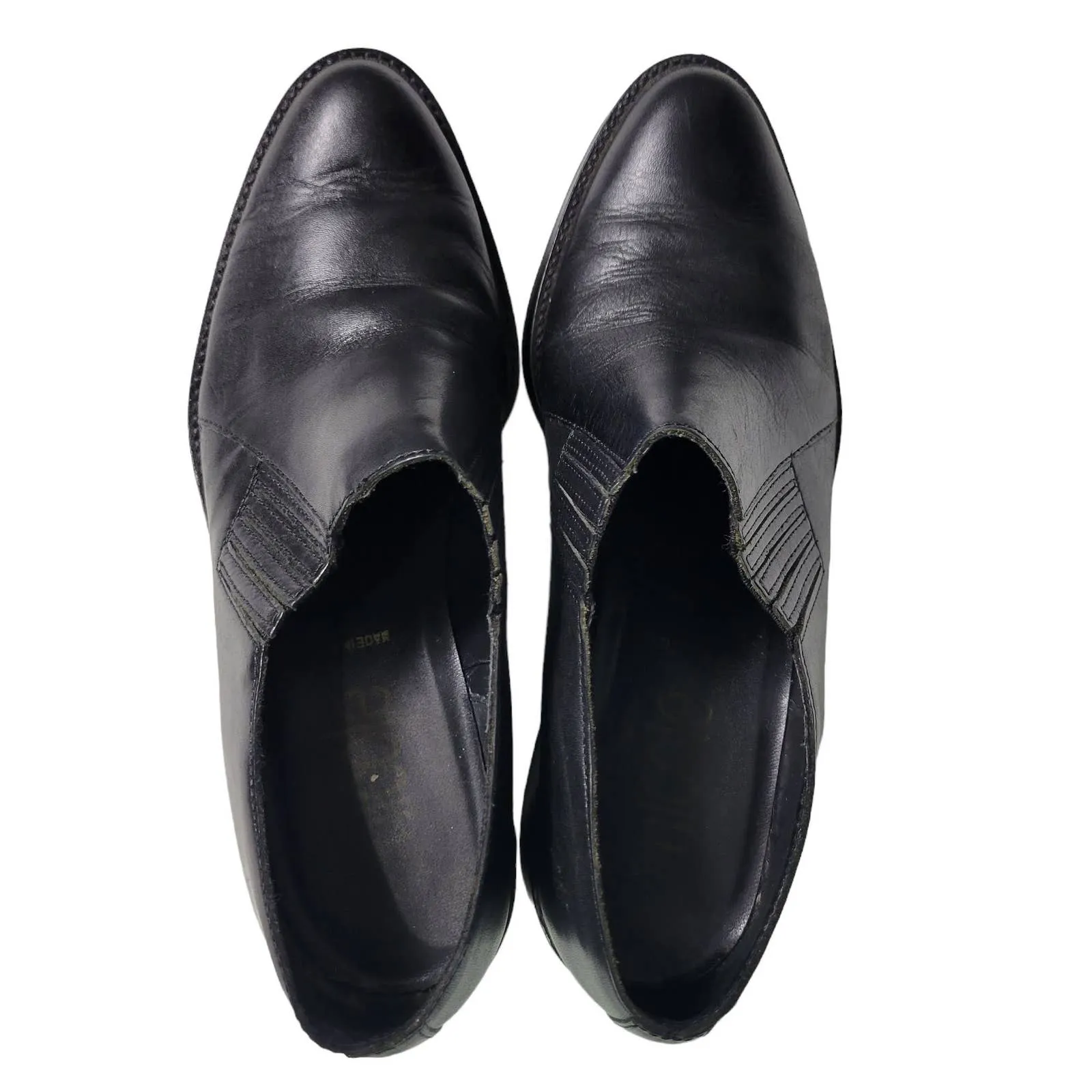 Nicole Oxford Flats Black Leather Cowboy Western Almond Toe Shoe Shooties Size 7