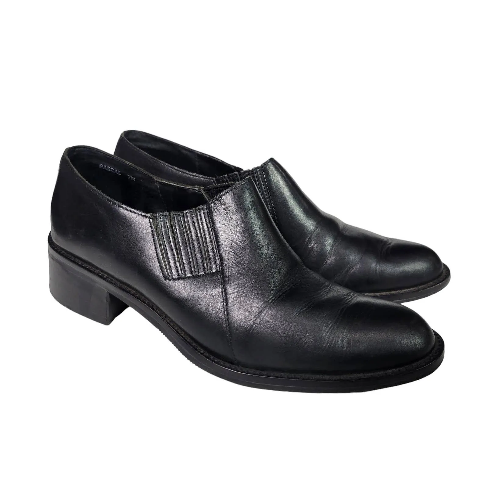 Nicole Oxford Flats Black Leather Cowboy Western Almond Toe Shoe Shooties Size 7