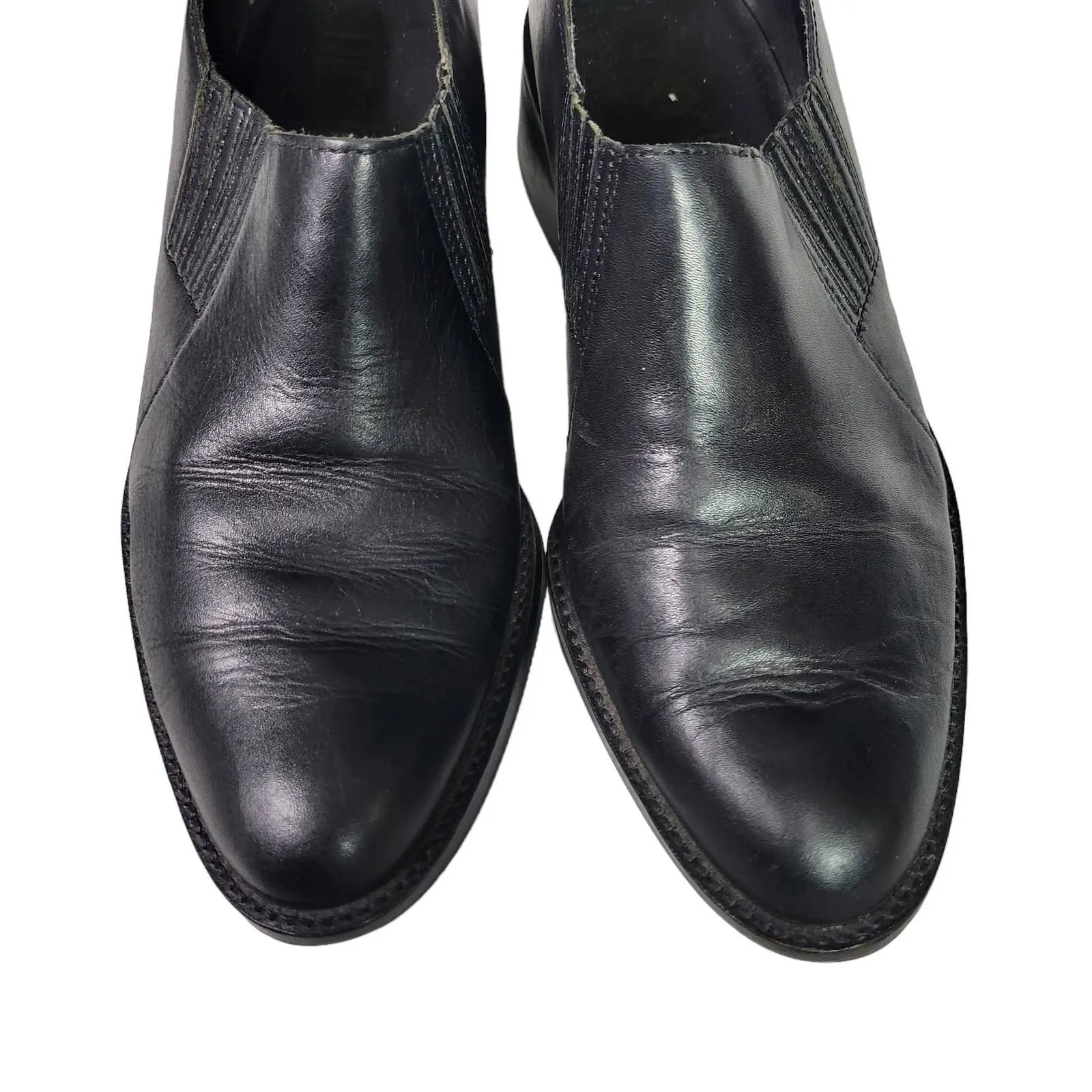 Nicole Oxford Flats Black Leather Cowboy Western Almond Toe Shoe Shooties Size 7