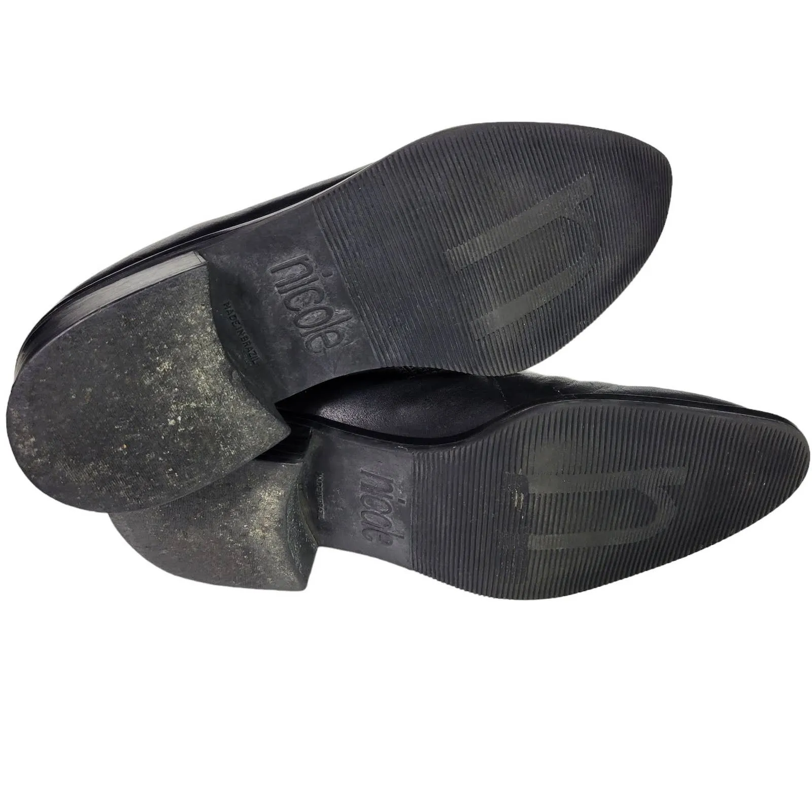 Nicole Oxford Flats Black Leather Cowboy Western Almond Toe Shoe Shooties Size 7