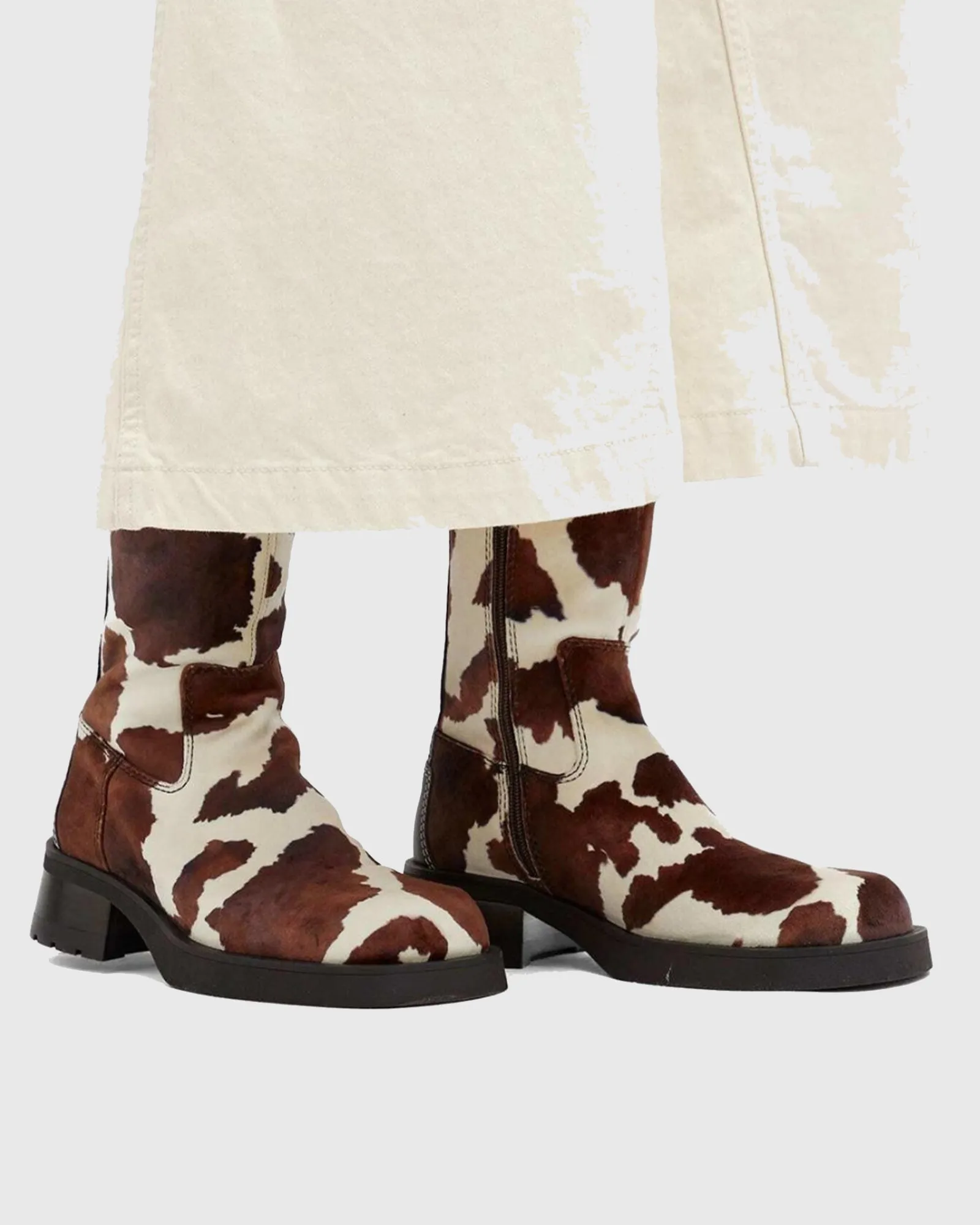 Orsina Cow Print  Ankle Boots In Brown