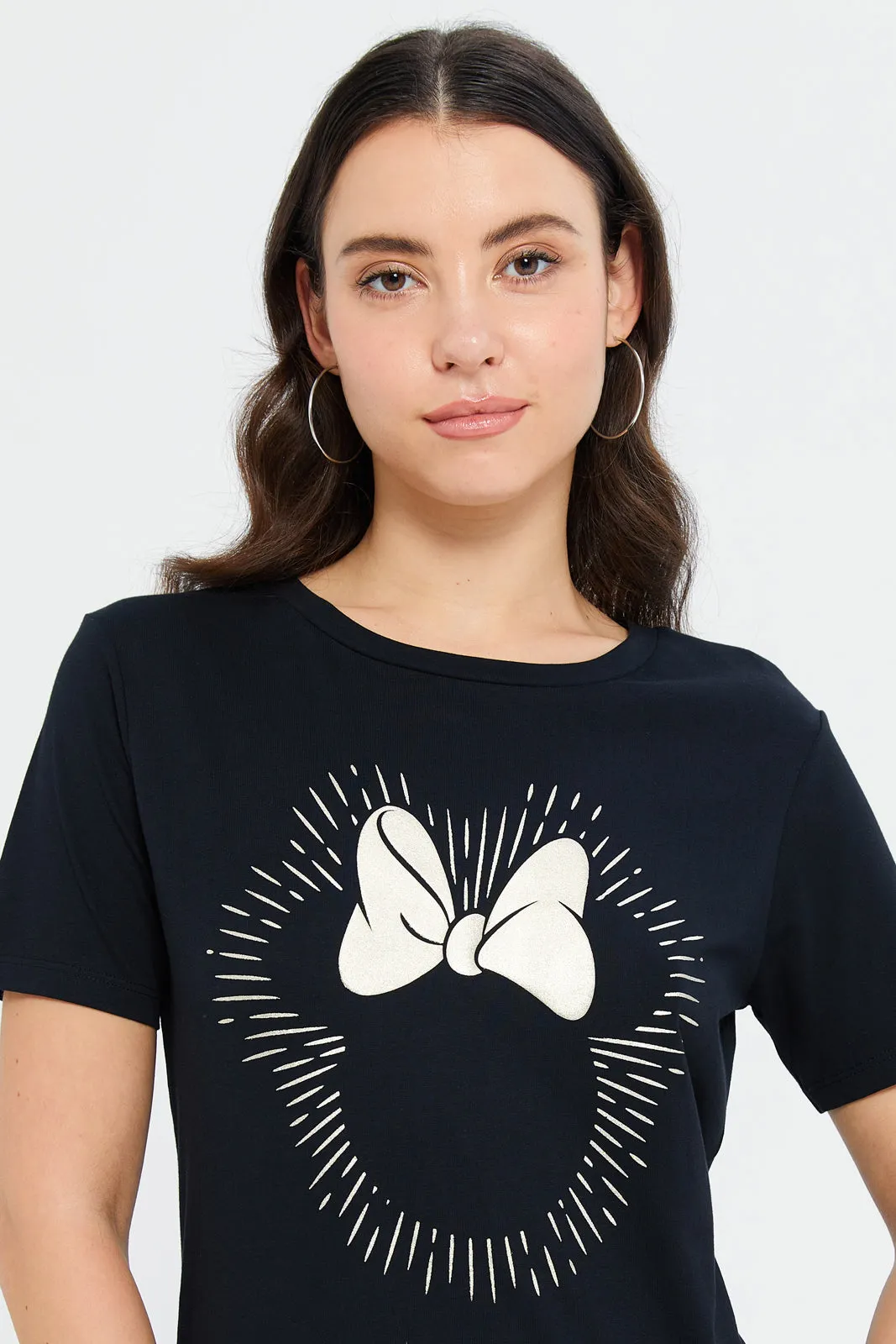 Women Black Minnie Mouse Printed-Shirt