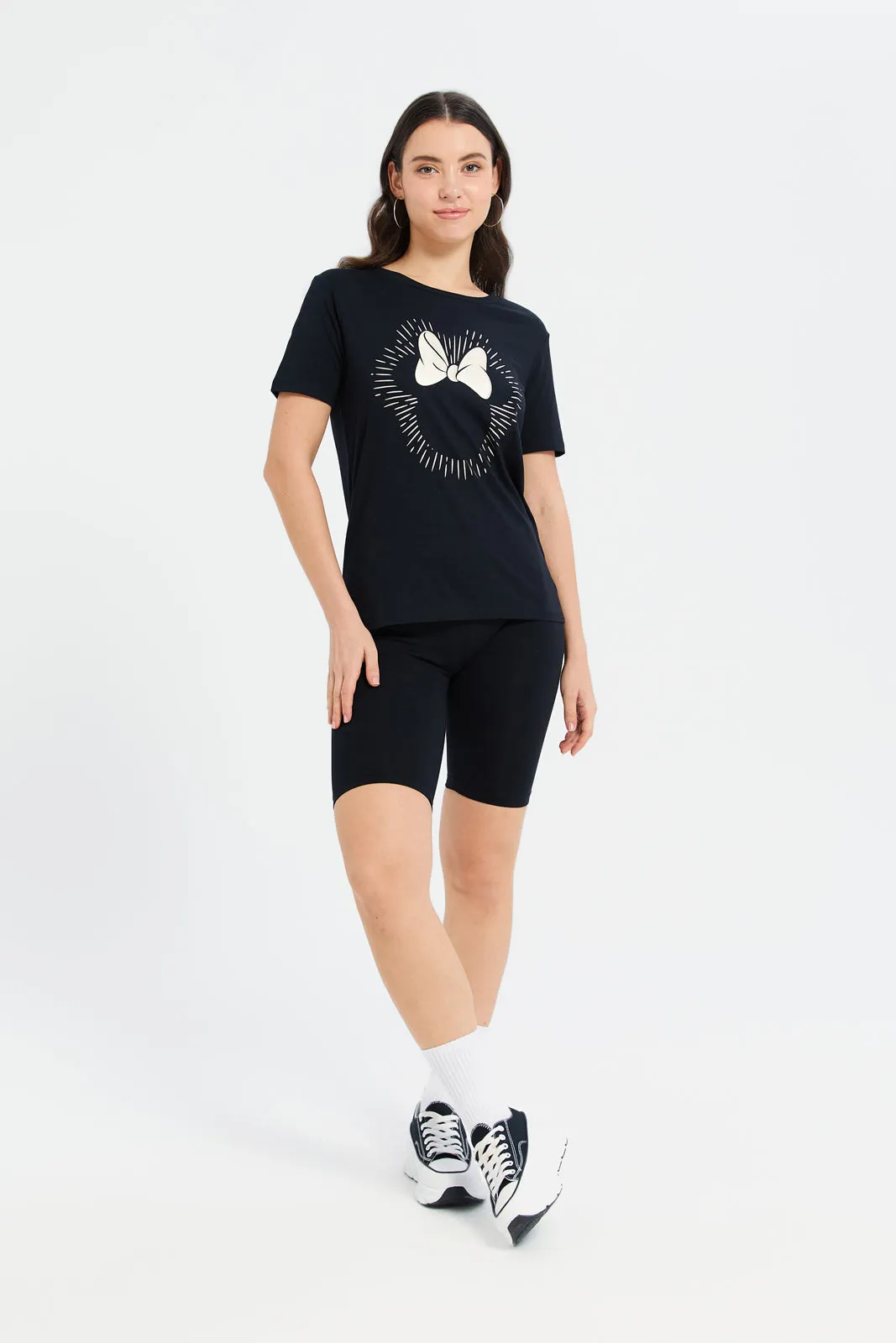 Women Black Minnie Mouse Printed-Shirt